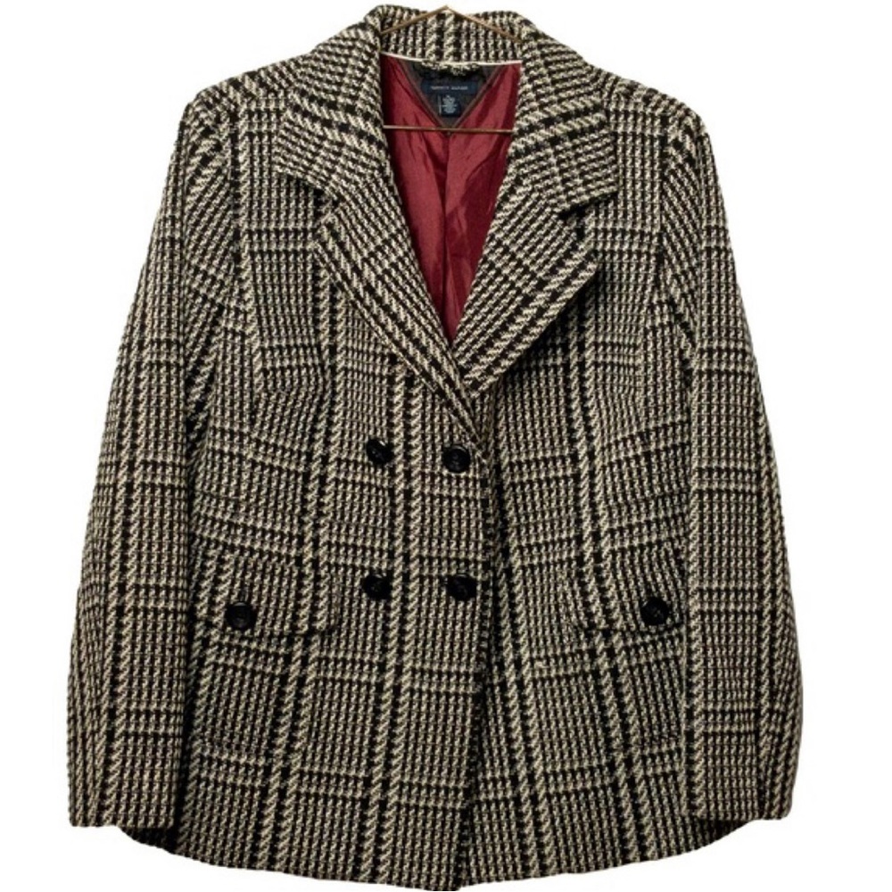 Vintage TOMMY HILFIGER Houndstooth Wool Tweed Pea Coat Vintage Preppy, S